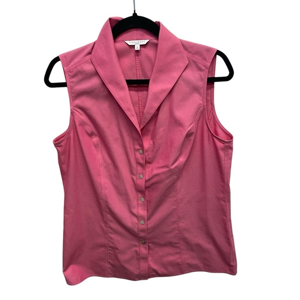 Foxcroft sleeveless button down collared top blouse pink women’s size 10 cotton